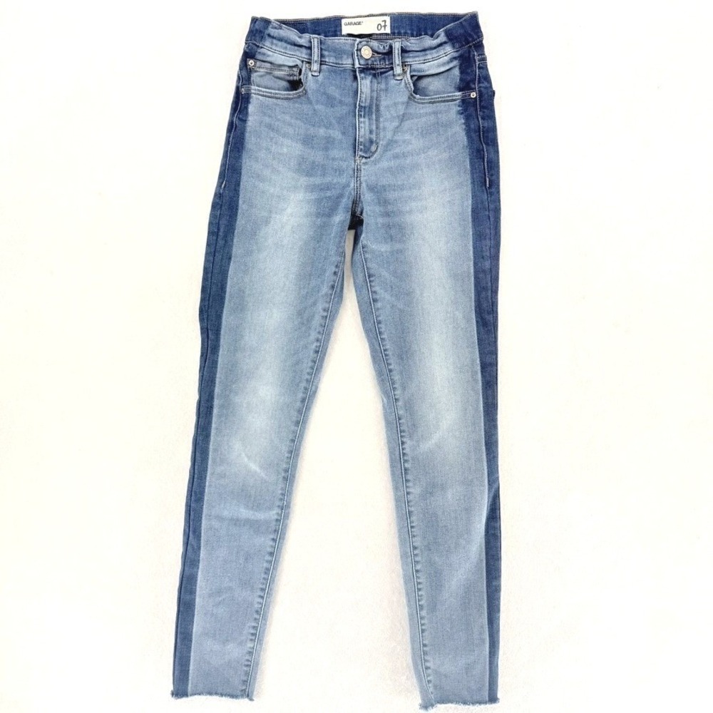 Garage High Rise Skinny Jeans Two Tone Side Stripe Raw Hem Blue Womens Size 7